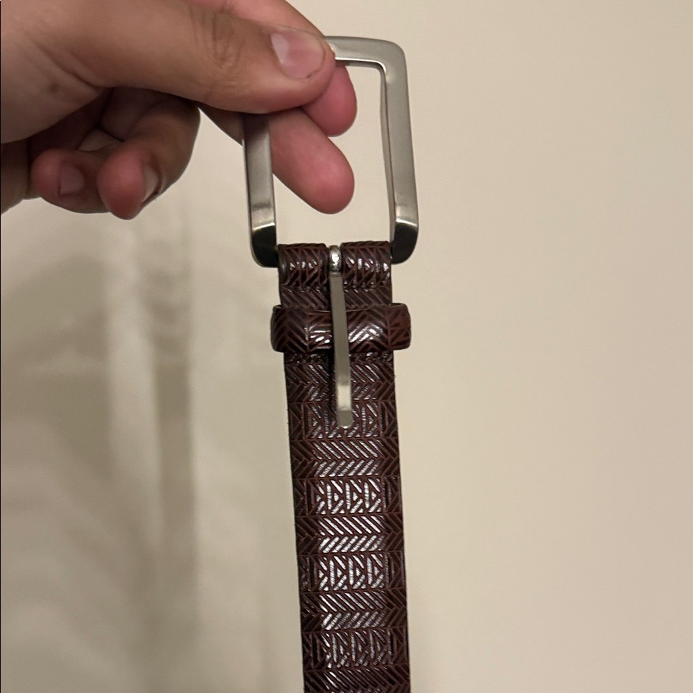 Martin Dingman Textured Brown Belt with Silver Buckle
